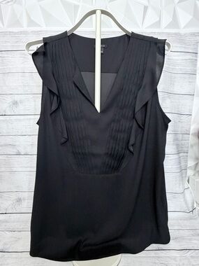 Ann Taylor Black Ruffle-Trim Pintuck Sleeveless Camisole